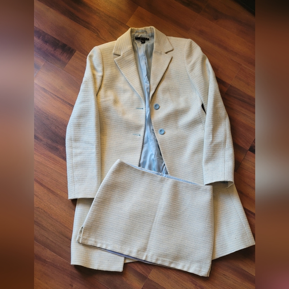 Coat+skirt light teal tweed set